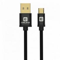 „Evelatus“ duomenų kabelis „Micro USB EDC02“, dvipusis, paauksuotas, juodas