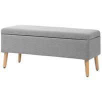 Minkštas suoliukas su daiktadėže, lovos suoliukas su linine išvaizda - pilka 110 x 39 x 45 cm