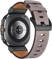 Yijule odinė laikrodžio apyrankė, suderinama su Galaxy Watch Ultra 47 mm, tvirta odine laikrodžio dirželiu, skirta Galaxy Watch Ultra 47 mm vyriška moteriška šviesiai pilkai juoda sagtimi