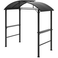 "Outsunny" grilio paviljonas 233 x 110 x 235 cm vėjo nepraleidžiantis sodo paviljonas su dvigubu stogu, lentynos, pavėsinės su apsauga nuo UV spindulių, plieninis BBQ paviljonas, sodo palapinė grilio palapinė vakarėliams, tamsiai pilka, Tamsiai pilka