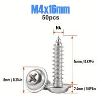 M4 nerūdijančio plieno savisriegiai varžtai medžiui, M4 x 16mm 50vnt