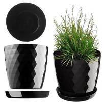 Plastikinis gėlių vazonas su stovu, gėlių dangtelis, 25 cm, juodas, Kadax