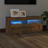 Tv spintelė su led apšvietimu, dūminio ąžuolo, 90x35x40cm