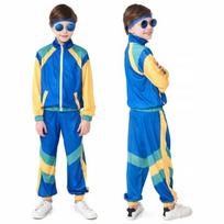 80-ųjų disko sportinis kostiumas retro spalvų vaikams mėlyna s, S