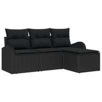 vidaXL Sofos komplektas su pagalve su saugykla 4 pcs Juoda poliratanas