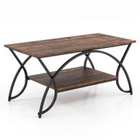 Costway kavos staliukas su lentyna ir metaliniu rėmu Modernus sofos staliukas 100 x 50 x 45 cm vintažinės rudos