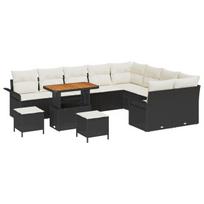 12 dalių sodo sofos komplektas su pagalvėlėmis Juodas poli ratanas akacija,3 dalių sodo valgomojo komplektas su pagalvėlėmis Juodas poli ratanas akacija,2-vietė sodo sofa su pagalvėlėmis Juodas poli ratanas