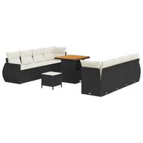 11 dalių sodo sofa rinkinys su pagalvėlėmis juodas poli ratanai akacijos,3 dalių sodo valgomojo rinkinys su pagalvėlėmis juodas poli ratanai akacijos