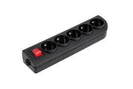 Pailginimo lizdas x 5 su įžeminimu ir jungikliu juodu GN-50W-2