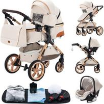 YAZOCO - Kombinuota 3in1 vežimėlis - Su lopšiu-auto sėdyne - Iki 15Kg - Balta