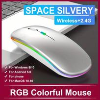 Įkraunama belaidė ergonomiška tylioji pelė su RGB pašvietimu. ,  Kosmoso sidabras