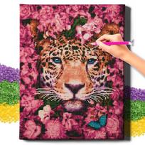 Deimantinė mozaika 5D Diamond Painting Oh Art! Leopardas ir gėlės, 40x50 cm, 40x50