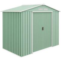 Sodo namelis, 2 stumdomos durys, vėdinimo langai, grindų rėmas, nerūdijantis plienas, šviesiai žalias, 2,13 x 1,30 x 1,85 m