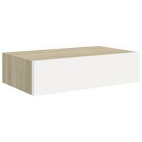 vidaXL Sieninė lentyna su stalčiumi, ąžuolo/balta, 40x23,5x10cm, MDF, Kreminė spalva