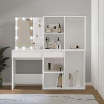 Kosmetinis staliukas，Makiažo stalas su LED ir 2 spintelėmis, baltas, mediena CFE8268649