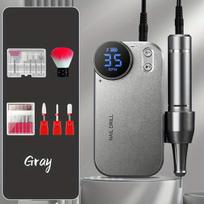 Įkraunamas nagų gręžimo aparatas su power bank,  DF107 Space Grey viršus su trimis kukurūzų galvutėmis Šepetėlis Poliravimo dėžutė