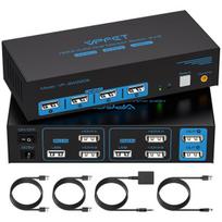 Kvm jungiklis 4k 60hz, 2 Pc, 2 monitoriai, Usb 2.0
