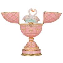 Faberge stiliaus muzikinis kiaušinis, papuošalų dėžutė su dviem gulbėmis