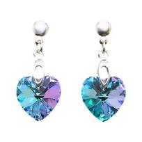 Sidabriniai auskarai moterims DiamondSky „Romantic Heart II (Vitrail Light)“ su Swarovski kristalais