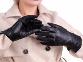 Pirštinės moterims RKW9-XXL, Moteriškos odinės pirštinės Juodos pašiltintos Touch BLACK ELEGANT