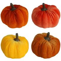 Dekoratyviniai veliūriniai moliūgai 4 vnt. rudens dekoracijų moliūgų rinkinys 6 cm