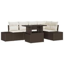 vidaXL Sodo Sofų Rinkinys su pagalve 6 pcs Ruda Poli ratanas
