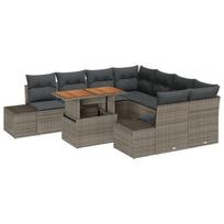 vidaXL Sodo Sofų Rinkinys su saugykla 9 pcs Pilka Poli ratanas