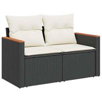 Dvivietė sodo sofa，Lauko sofa su pagalvėlėmis, juodos spalvos, poliratanas CFE40938