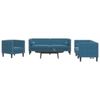 vidaXL Chesterfield sofų komplektas su pagalvėlėmis, 3 dalių, mėlynas