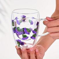 Stilingas moterų dvigubo stiklo puodelis, Violetinė neužmirštuolė【350 ml】