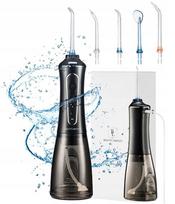 Belaidis burnos irigatorius DenticSmart Black su 5 spaudimo lygiais, 4 antgaliais, 300 ml bakeliu ir IPX7 apsauga, juodas