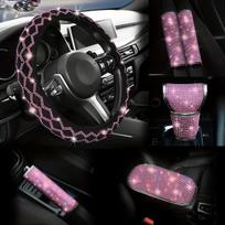 6 dalių ryškūs automobilio interjero priedai su blizgučiais , Rožinė