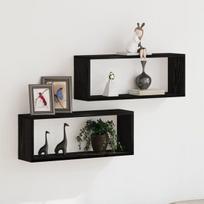 Sienos Lentynos 2 Rinkinys Juoda Ąžuolas 60x15x23 cm Pagaminta iš Inžinerinio Medienos