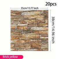 3D lipdukas sienai su plytų raštu, lipnus, atsparus drėgmei, 20 vnt 38 cm / 14,96 colio geltona