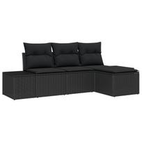 4 dalių sodo sofa komplektas su pagalvėmis juodas poliratanas