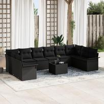 vidaXL Sodo Sofų Rinkinys su pagalve 11 pcs Juoda Poli ratanas