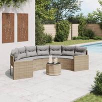 vidaXL Sodo sofa su stalu/pagalvėlėmis, smėlio, poliratanas, pusapvalė