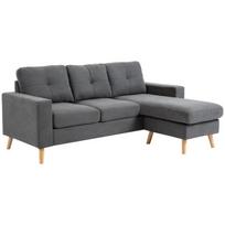 HOMCOM L-formos kampinė sofa, pilka kampinė sofa su šezlongu, lino išvaizdos, skirta 3 asmenims, 93x136x85cm