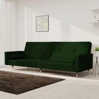 Dvivietė sofa-lova，Poilsio sofa su dvejomis pagalvėmis, žalia, aksomas CFE81622