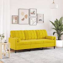 vidaXL Trivietė sofa su pagalvėlėmis, geltonos spalvos, 180cm, aksomas