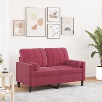vidaXL Dvivietė sofa su pagalvėlėmis, raudonojo vyno, 120cm, aksomas