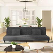 Dvivietė sofa-lova su dvejomis pagalvėmis, pilka, aksomas