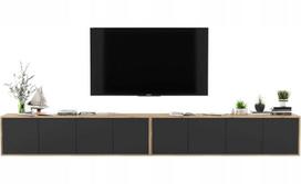 Pakabinama TV Spintelė Meble Lindner Loft Ąžuolas Wotan Juoda Matinė 300 cm, 300 x 39 x 35