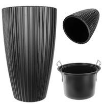 Vazonas plastikinis, 30 cm, su stovu, juodas