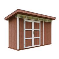 Premium kokybės sodo namelis Timbela M902A, 239 x 161 x 412 cm, su dažų rinkiniu Redwood Red
