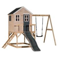 Medinė žaidimų aikštelė vaikams su čiuožykla ir sūpynėmis, Wendi Toys M24G, pilka, 330 x 350 x 242 cm
