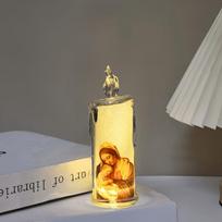 LED elektroninė religinė žvakė su Marijos ir kūdikio atvaizdu, FS-07