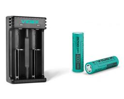 Baterijų įkroviklis L201 įkraunamiems Videx Li-ion/IMR akumuliatoriams + baterijos 21700, 4000mAh, 3,7 V (2 vnt.)