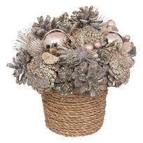 Kankorėžių ir puošmenų kompozicija austame vazone, 19 cm