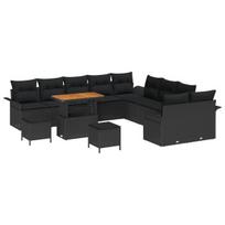 vidaXL Sodo Sofų Rinkinys su pagalve su saugykla 13 pcs Juoda